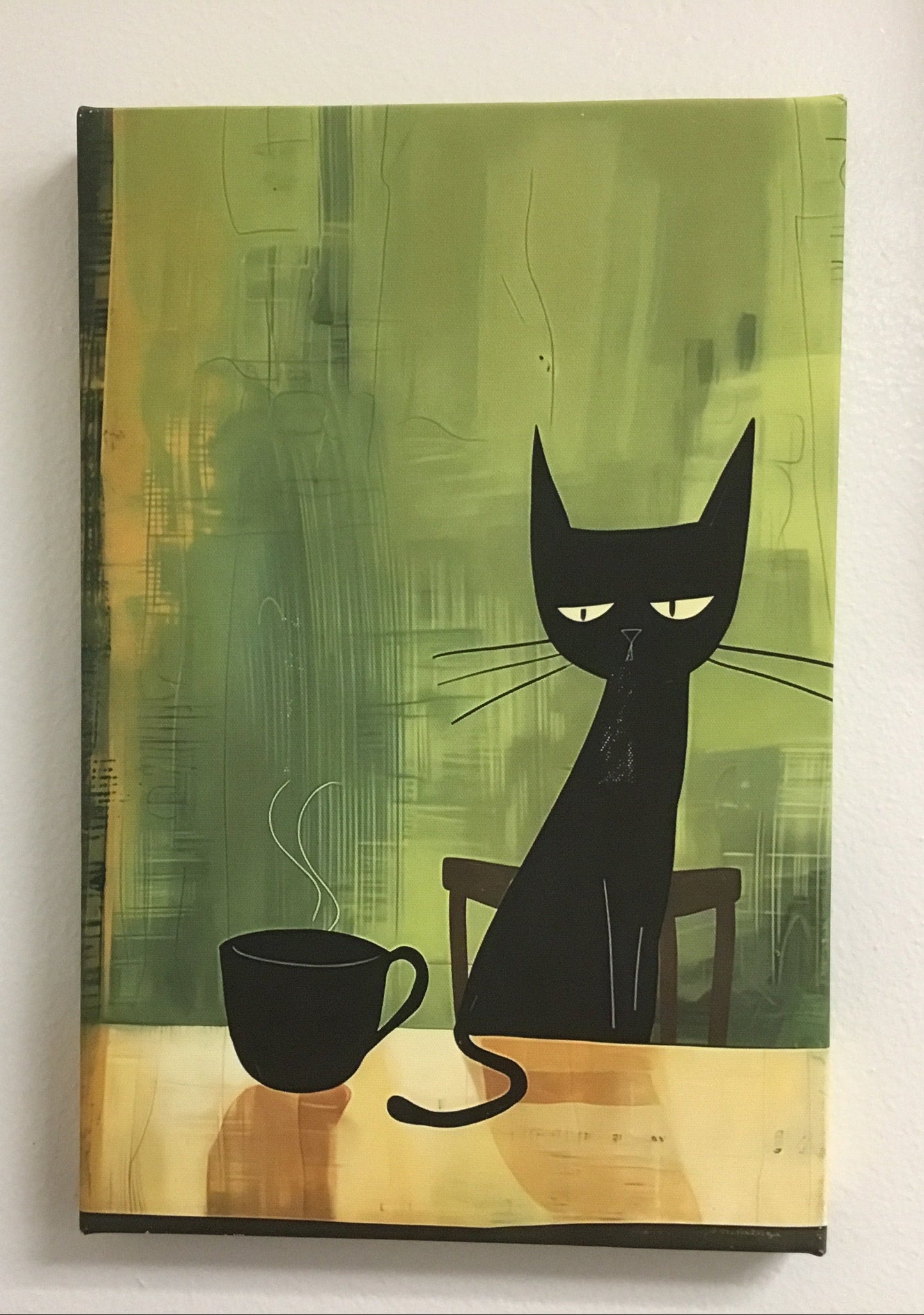 Black Cat with Coffee Wall Hang