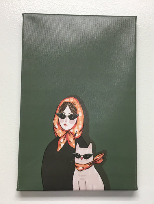 Lady and Cat in Scarfs Wall Hang