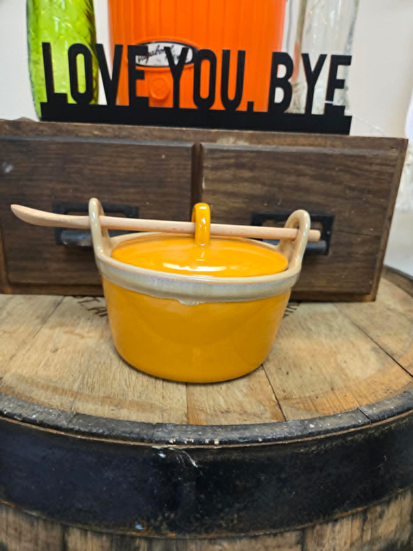 Ceramic Yellow Bowl with Wooden Spoon