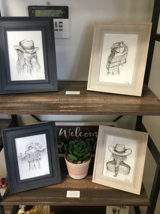 Amborski Hand Drawn Cowgirl Prints