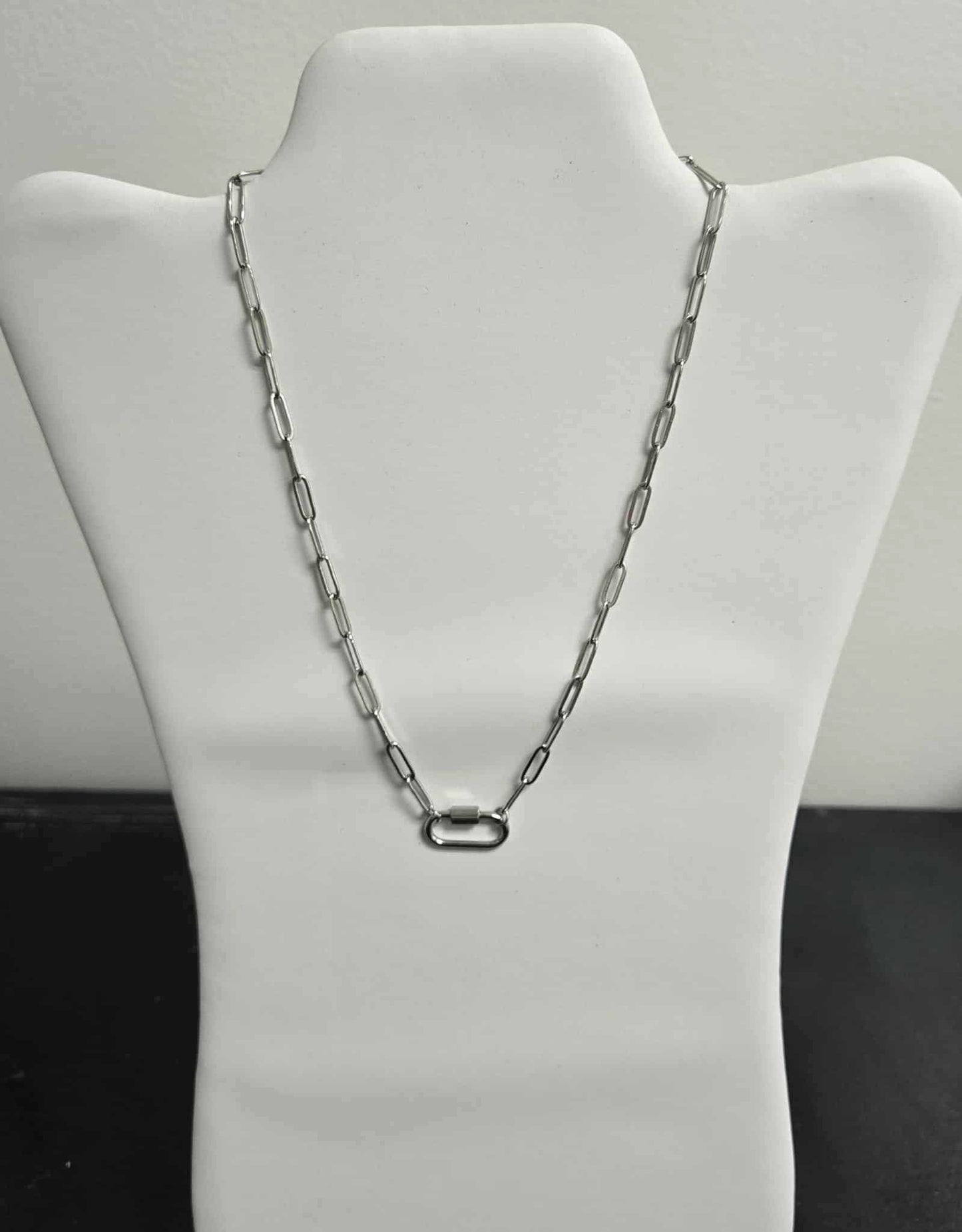 Silver Paperclip Linking Carabiner Necklace