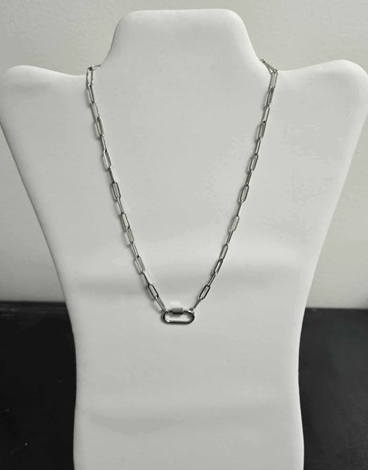Silver Paperclip Linking Carabiner Necklace